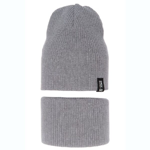 Komplekts zēniem - cepure un tuneļšalle / pelēka