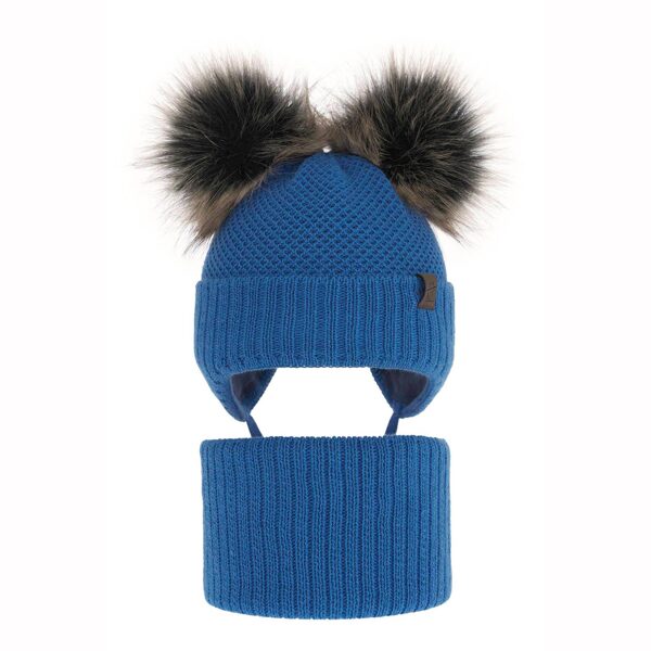 Zēnu ziemas komplekts (48-50) - cepure un tuneļšalle/ Zila ar diviem bumbuļiem