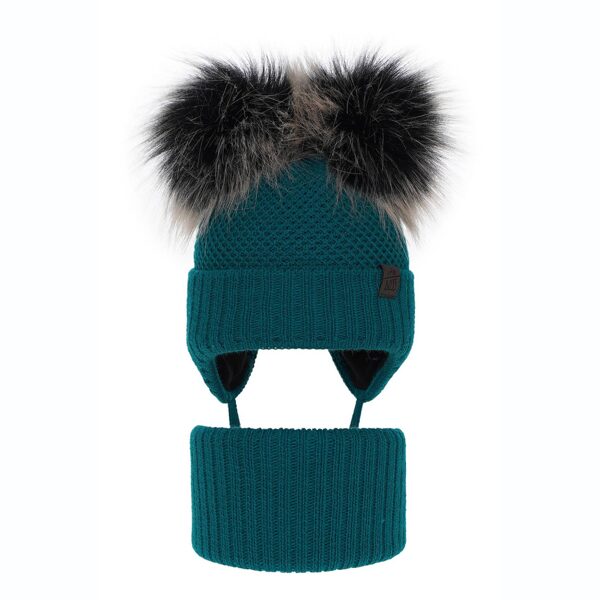 Zēnu ziemas komplekts (48-50) - cepure un tuneļšalle/ Zaļa ar diviem bumbuļiem