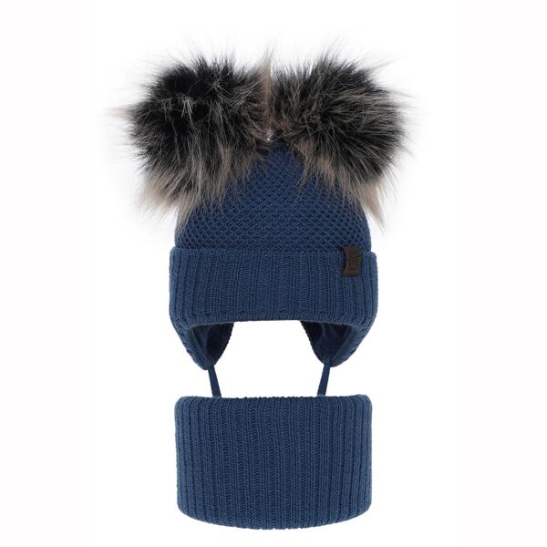 Zēnu ziemas komplekts (48-50) - cepure un tuneļšalle/ Tumši zila ar diviem bumbuļiem